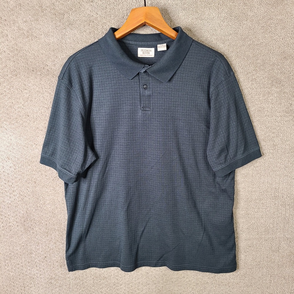 Hudson River Shirt Mens Large Blue Textured Polo Short Sleeve Cotton Casual